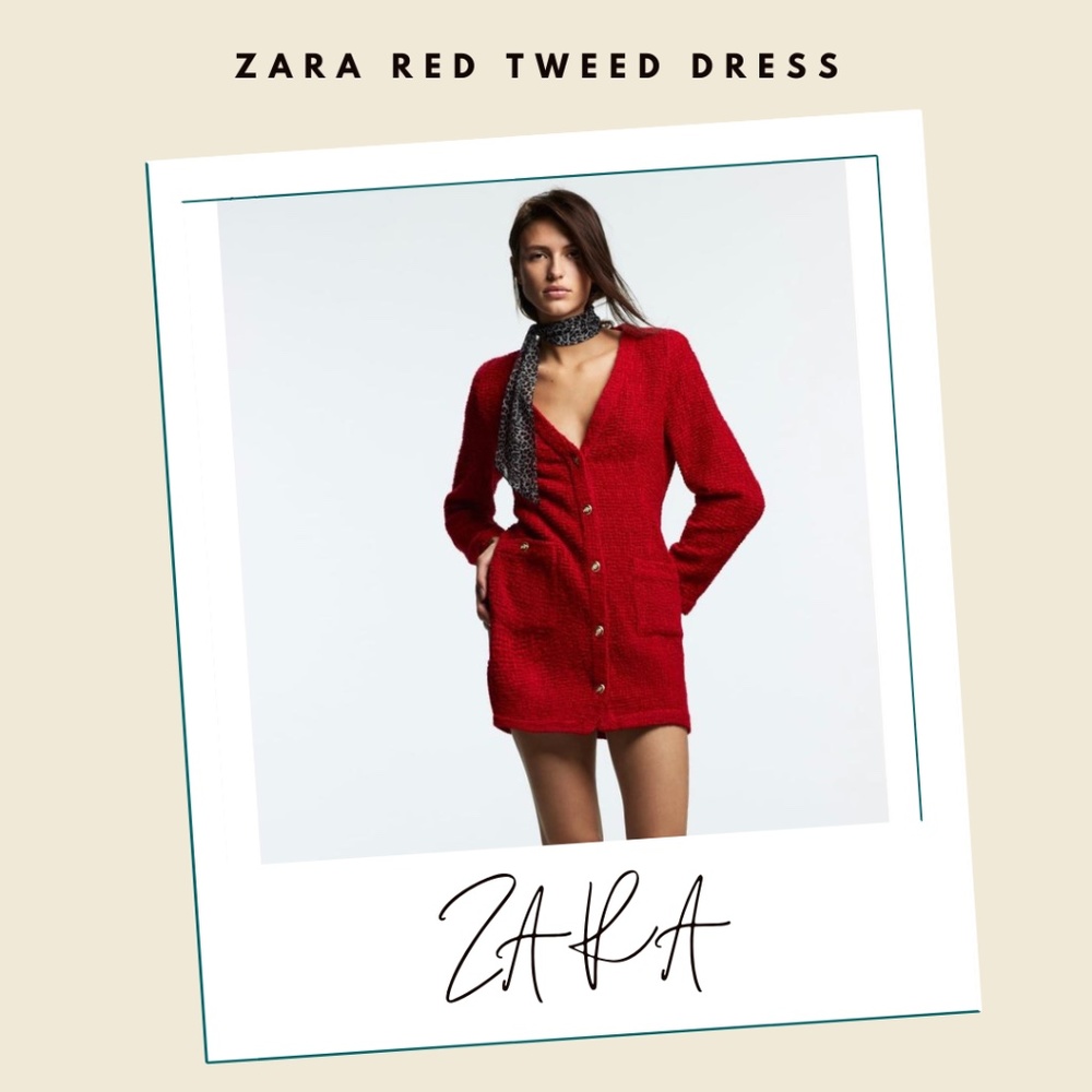 Zara Red Tweed Dress in M